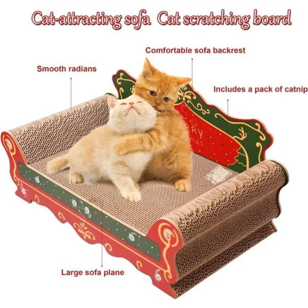 Cat scratch sofa cardboard lounge bed indoor scratcher pad red cat furniture